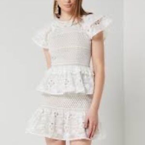 Elliatt Savannah Georgette Fabric White Eyelet Ruffle Tiered Dress XS